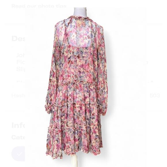 Johnny Was 100% Silk Floral Tiered Dress 2-Piece Set XS EUC Tunic Midi Boxy - Picture 2 of 8